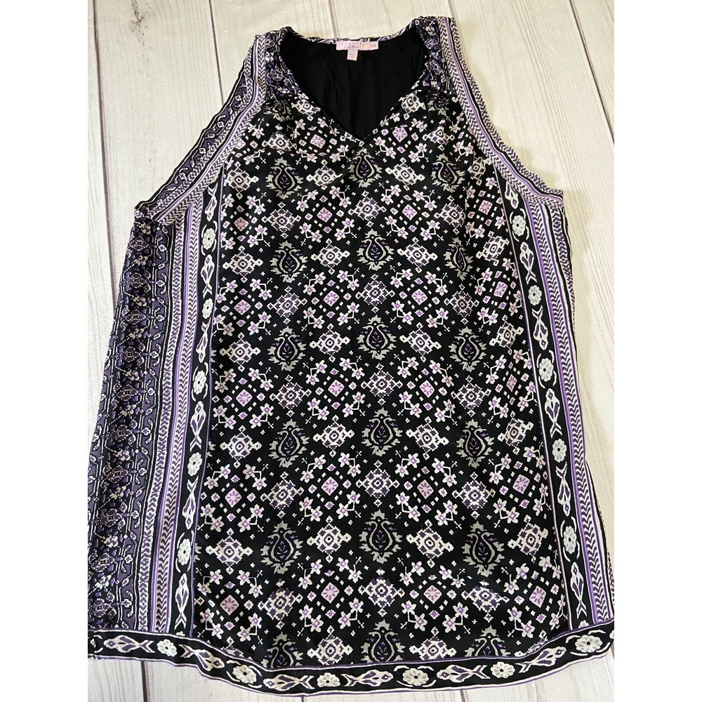 Calypso St Barth Womens Silk Sleeveless V Neck Mini Dress Size XS Black Purple